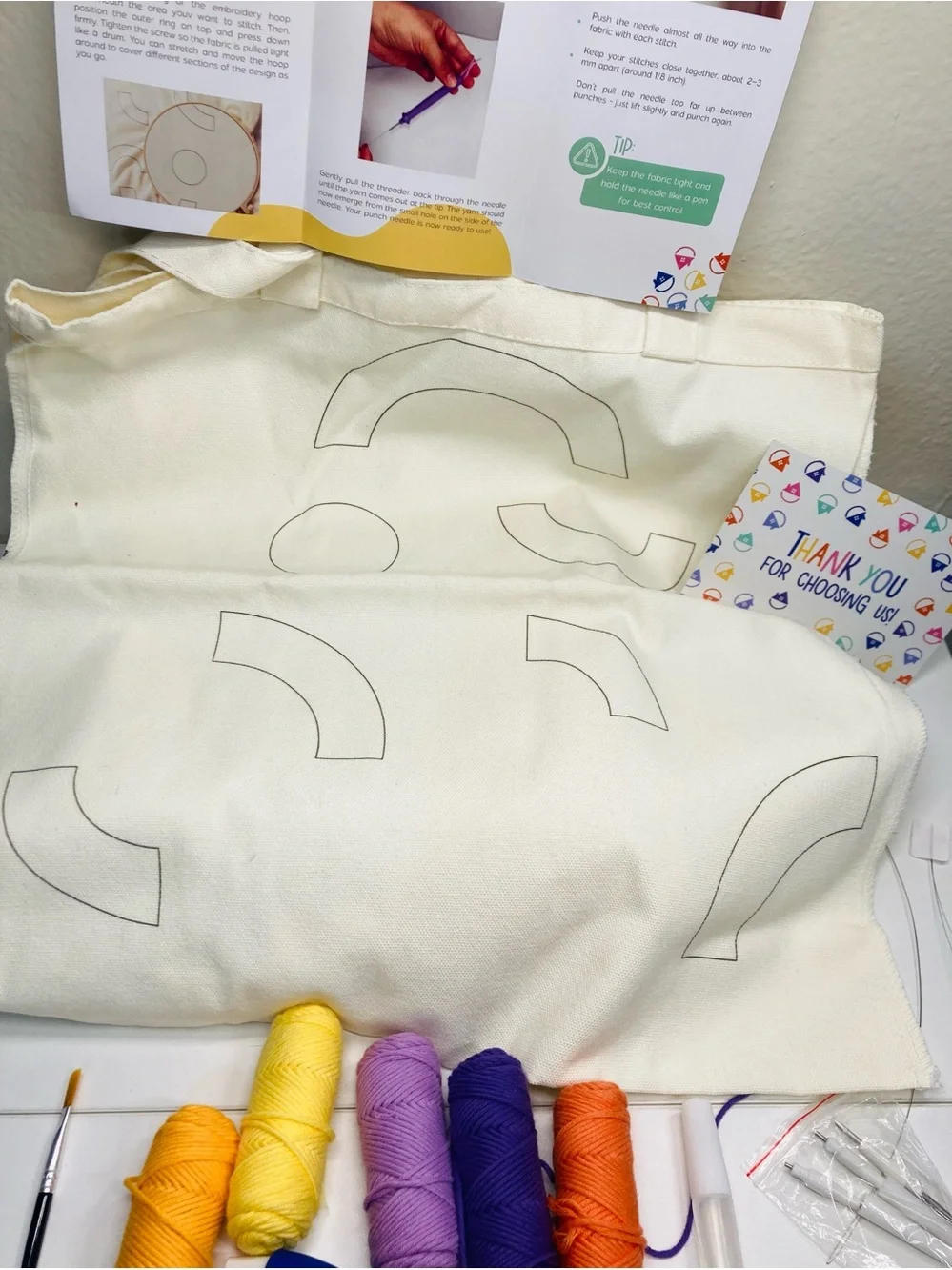 NEW Embroidery Punch Needle Kit - Cream Canvas Tote Bag by Emeline’s Home
